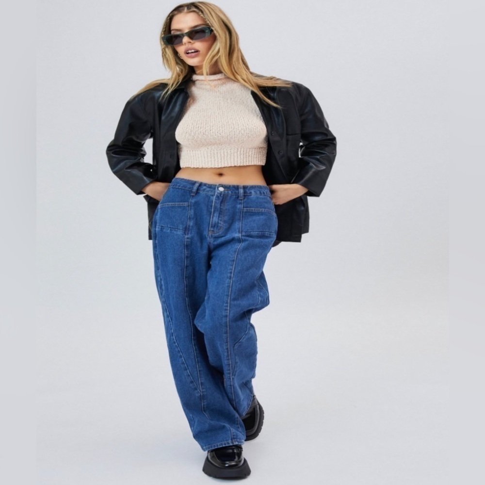 Cider Middle Waist Pocket Wide Leg BLACK Jeans